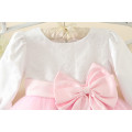 Robes brodées à manches longues de conception d&#39;enfant de gaine bow tie fashion kid girl robe rose avec des prix de gros
